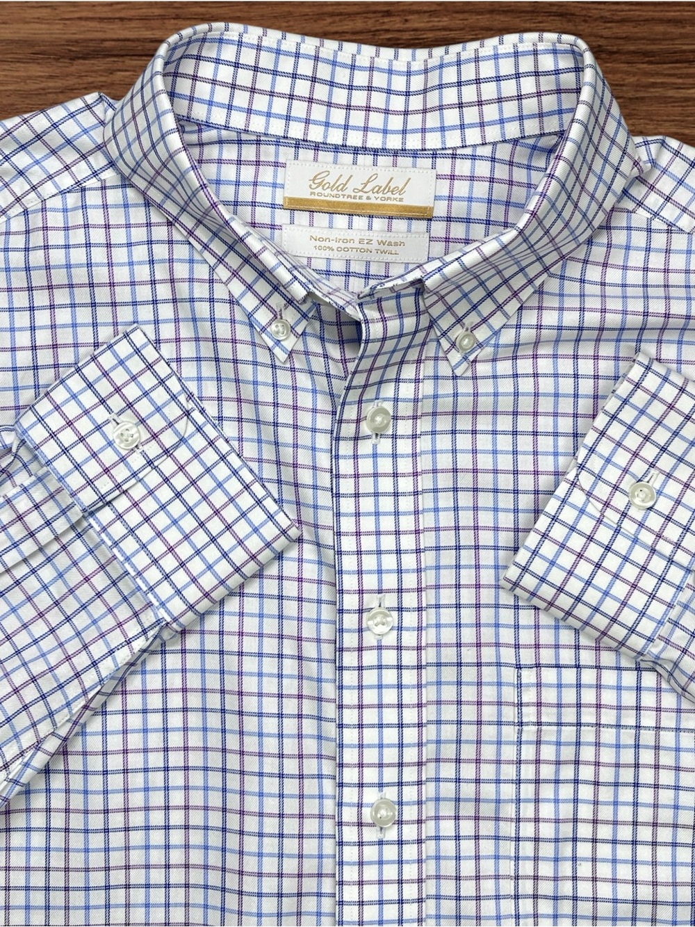 Roundtree & Yorke Gold Label Cotton Twill Check Pattern Dress Shirt. 16.5” / 35”